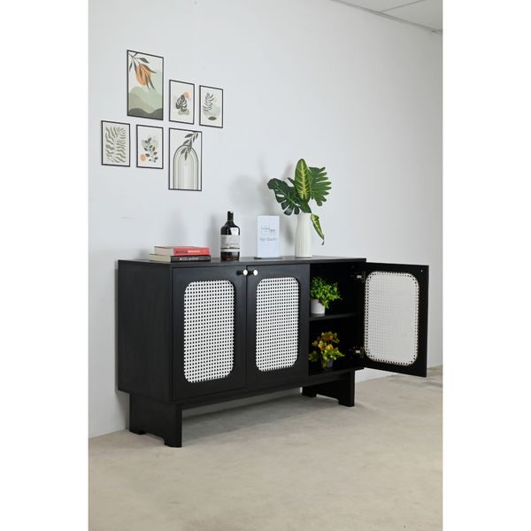  HAPPY FURNITURE , Tủ lưu trữ 3 cánh mây - MEYDAN , TCM_054 , 128cm x 40cm x 80cm 