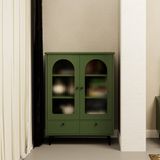  HAPPY FURNITURE , Tủ lưu trữ cửa kính 2 cánh mở 2 hộc kéo chân sắt - SISEEL , TCM_183 , 83cm x 40cm x 110cm 