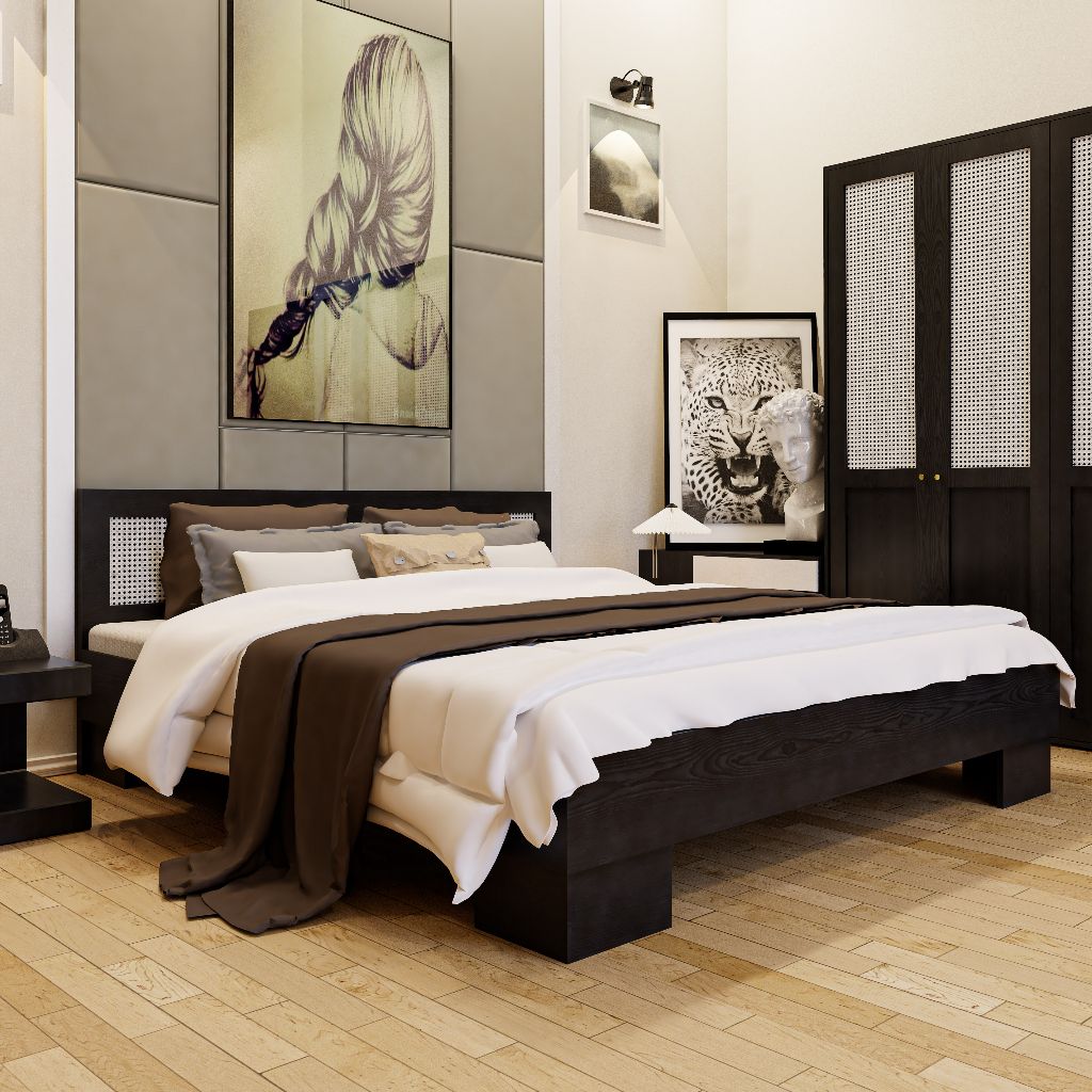  HAPPY FURNITURE , Giường ngủ lưới mây - ROTAN , GNG_122 GNG_123 GNG_124 GNG_125 , 205cm x 36cm 