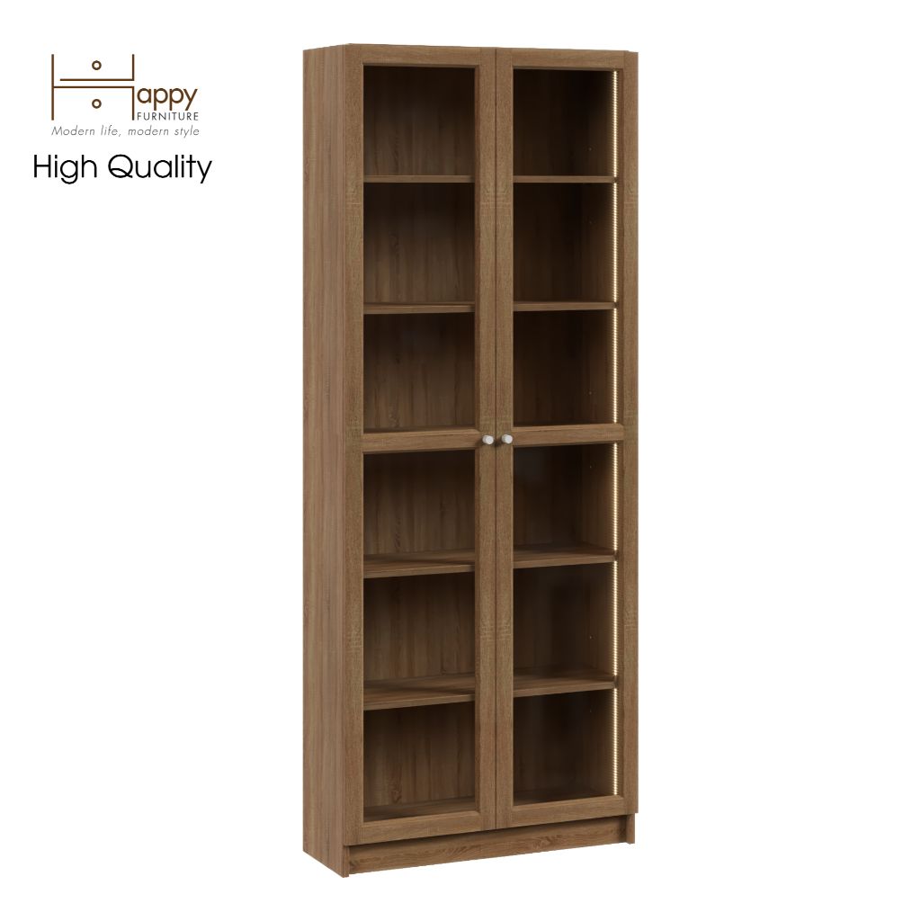  HAPPY FURNITURE , kệ sách 6 tầng cửa kính tích hợp đèn led - CATY , KSA_010_LED , 80cm x 30cm x 202cm 