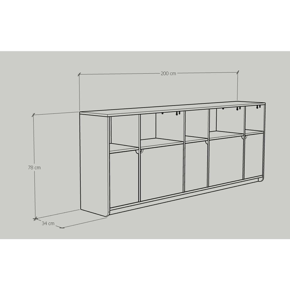  HAPPY FURNITURE , Tủ lưu trữ 5 cửa mở - CIRCLE , TCM_071 , 200cm x 34cm x 78cm 
