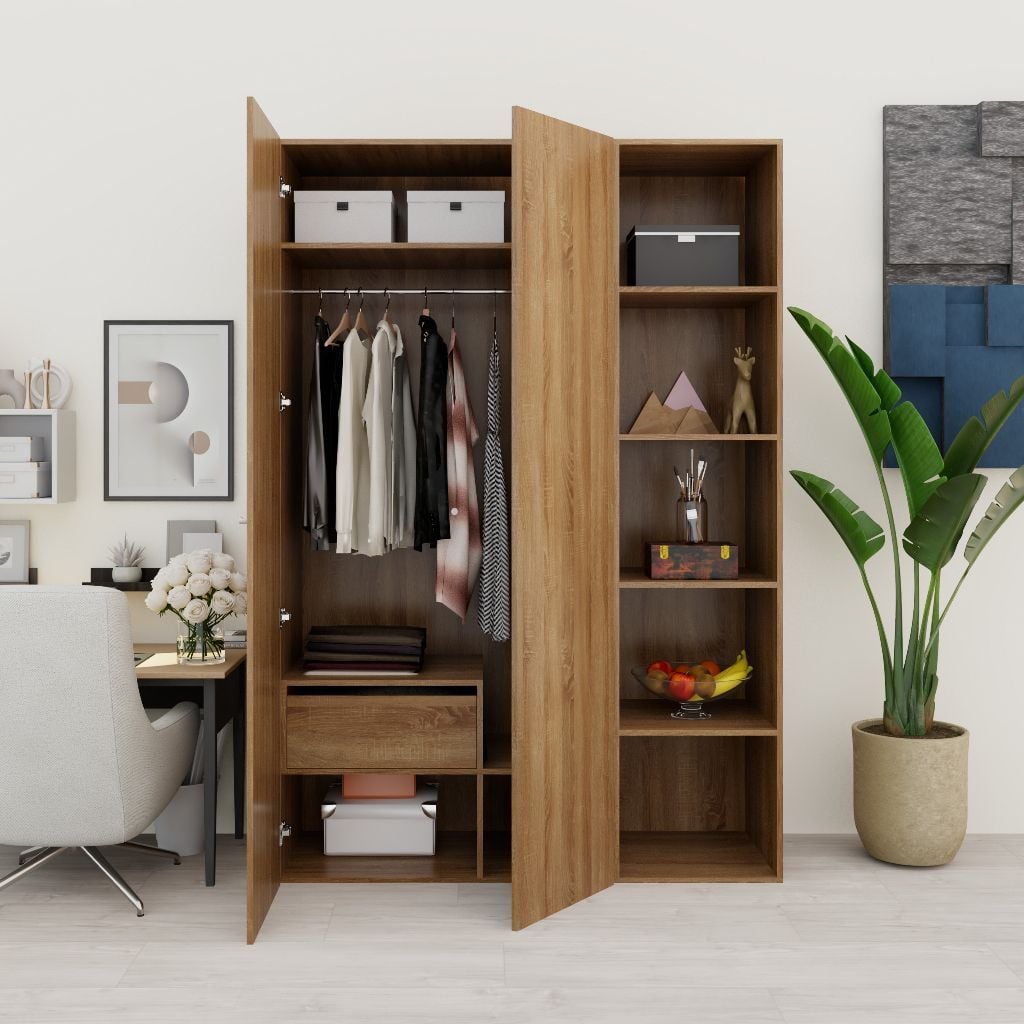  HAPPY FURNITURE , Tủ quần áo 2 cánh mở kết hợp kệ - SCANDINA , TCM_098 , 150cm x 55cm x 220cm 