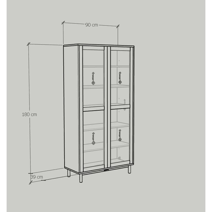  HAPPY FURNITURE , Kệ sách 6 tầng cửa kính chân sắt - CATY , KSA_021 , 90cm x 39cm x 180cm 