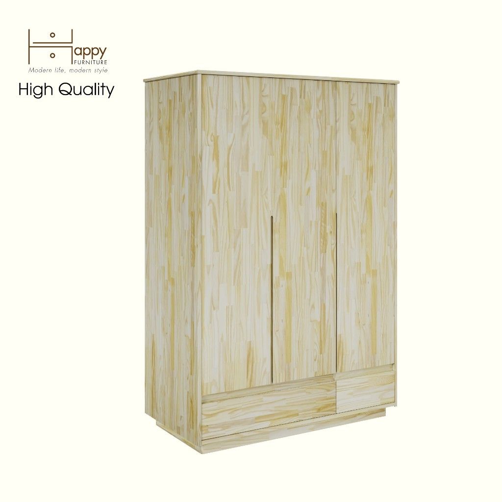 HAPPY FURNITURE ,  Gỗ tự nhiên, Tủ quần áo 3 cửa mở 2 ngăn kéo -  GALI , TCM_191  , 120cm x 59cm x 176cm 