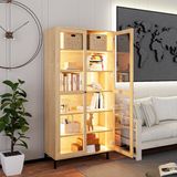  HAPPY FURNITURE, Kệ sách MDF 6 tầng cửa kính chân sắt đèn LED CATY KSA_021 (90×39×180 cm) 
