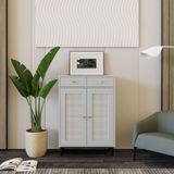  HAPPY FURNITURE , Tủ giày 2 ngăn kéo 2 cửa mở chân sắt - ROTAN , TCM_131 , 70cm x 34cm x 100cm 