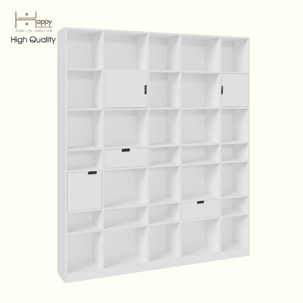  HAPPY FURNITURE , ALVA - Kệ sách 3 cửa mở 2 ngăn kéo, KSA_072 , 180cm x 28cm x 210cm DxRxC 