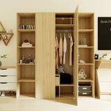  HAPPY FURNITURE , Tủ quần áo 2 cửa mở kết hợp 2 kệ bên - SCANDINA , TCM_100 , 200cm x 55cm x 220cm 