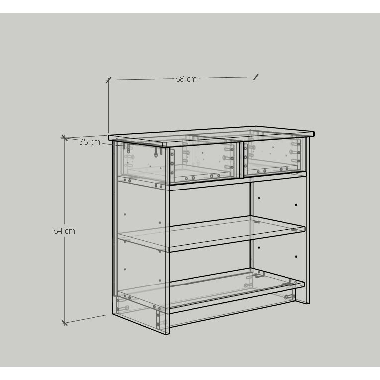  HAPPY FURNITURE , Tủ lưu trữ 3 tầng 2 ngăn kéo - NOMIA , THK_068 , 68cm x 35cm x 64cm 