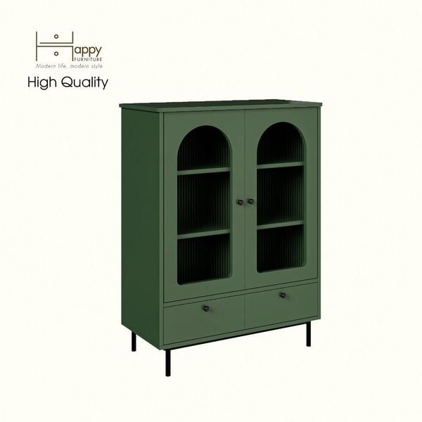  HAPPY FURNITURE , Tủ lưu trữ cửa kính 2 cánh mở 2 hộc kéo chân sắt - SISEEL , TCM_183 , 83cm x 40cm x 110cm 