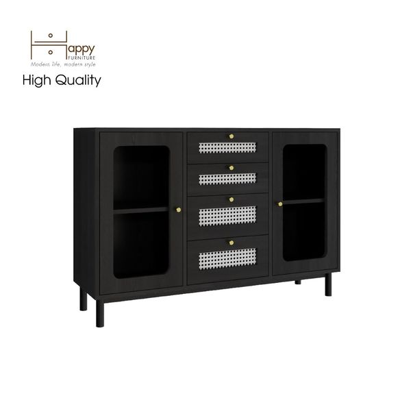  HAPPY FURNITURE , Tủ đựng đồ cửa kính 2 cánh mở chân sắt - ROTAN , THK_125 , 120cm x 34cm x 80cm 