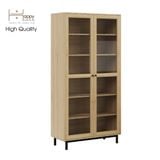  HAPPY FURNITURE , Kệ sách 6 tầng cửa kính chân sắt - CATY , KSA_021 , 90cm x 39cm x 180cm 
