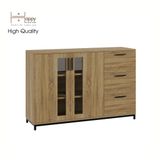  HAPPY FURNITURE , Tủ lưu trữ 3 ngăn kéo 2 cửa mở chân sắt - LOUIS , THK_058 , 126cm x 36cm x 84cm 
