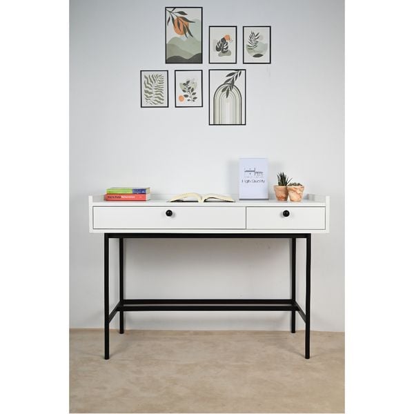  HAPPY FURNITURE , Bàn trang điểm 2 ngăn chân sắt - KINA , BAN_040 , 110cm x 45cm x 75cm 