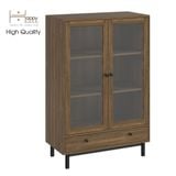  HAPPY FURNITURE  , Kệ sách 3 tầng cửa kính 1 ngăn kéo  chân sắt  - CATY ,  KSA_022 ,  80cm x 39cm x 120cm 