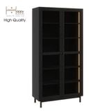  HAPPY FURNITURE, Kệ sách MDF 6 tầng cửa kính chân sắt đèn LED CATY KSA_021 (90×39×180 cm) 