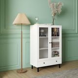 HAPPY FURNITURE  , Kệ sách 3 tầng cửa kính 1 ngăn kéo  chân sắt  - CATY ,  KSA_022 ,  80cm x 39cm x 120cm 
