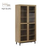  HAPPY FURNITURE , Kệ sách 6 tầng cửa kính chân sắt - CATY , KSA_021 , 90cm x 39cm x 180cm 
