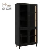  HAPPY FURNITURE , Kệ sách 5 tầng cửa kính đèn Led chân sắt -  CATY , KSA_020_LED , 90cm x 39cm x 180cm 