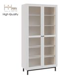  HAPPY FURNITURE, Kệ sách MDF 6 tầng cửa kính chân sắt đèn LED CATY KSA_021 (90×39×180 cm) 