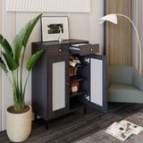 HAPPY FURNITURE , Tủ giày 2 ngăn kéo 2 cửa mở chân sắt - ROTAN , TCM_131 , 70cm x 34cm x 100cm 