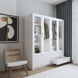  HAPPY FURNITURE , Tủ quần áo 4 cửa kính 4 ngăn kéo - NAMI, TCM_220 , 160cm x 54cm x 180cm DxRxC 