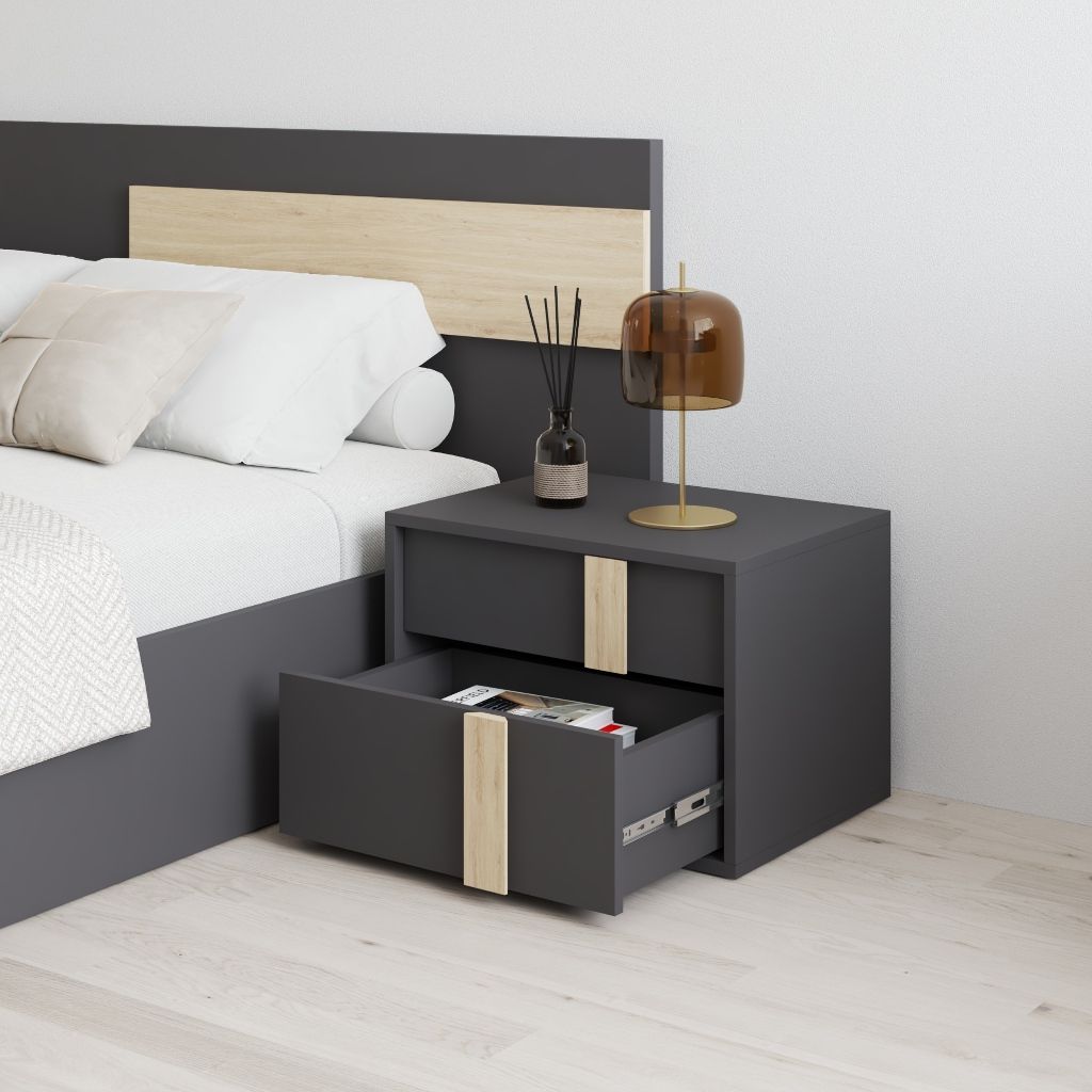  HAPPY FURNITURE , Táp đầu giường 2 ngăn kéo - SPACE, THK_280 , 54cm x 40cm x 38cm DxRxC 
