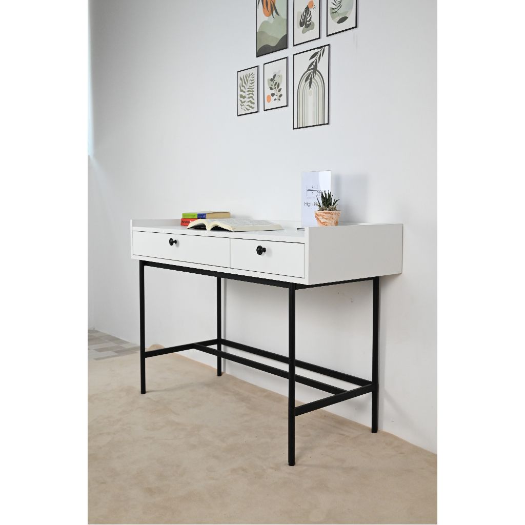  HAPPY FURNITURE , Bàn trang điểm 2 ngăn chân sắt - KINA , BAN_040 , 110cm x 45cm x 75cm 