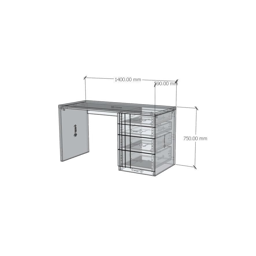  HAPPY FURNITURE , Bàn làm việc 4 ngăn kéo - JOVIE , BAN_083 , 140cm x 59cm x 75cm 