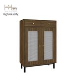  HAPPY FURNITURE , Tủ giày 2 ngăn kéo 2 cửa mở chân sắt - ROTAN , TCM_131 , 70cm x 34cm x 100cm 