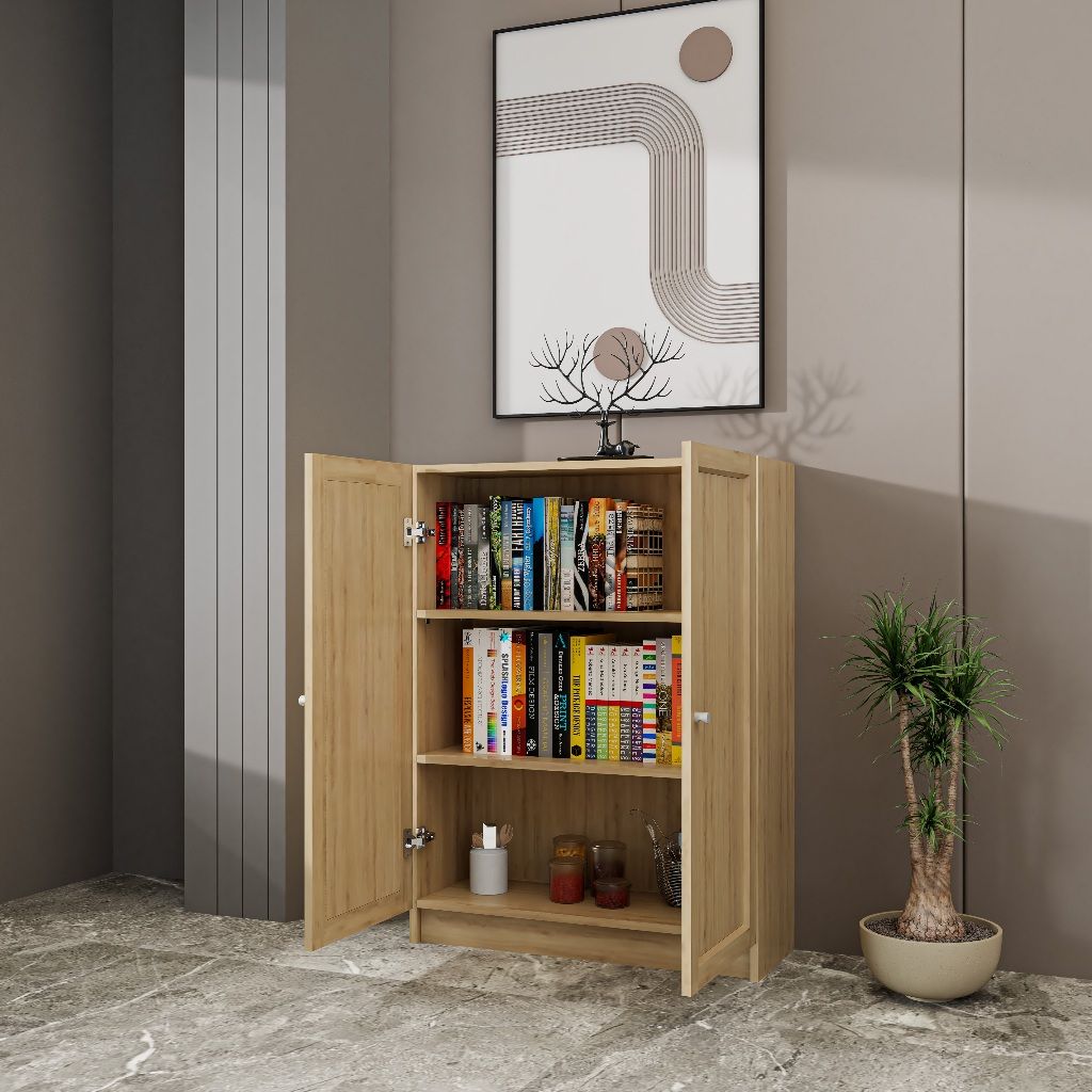  HAPPY FURNITURE , Kệ sách 3 tầng 2 cửa mở - CATY , KSA_054 , 80cm x 30cm x 106cm 
