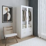  HAPPY FURNITURE , Tủ quần áo 2 cửa kính 4 ngăn kéo - NAMI, TCM_219 , 90cm x 54cm x 180cm DxRxC 
