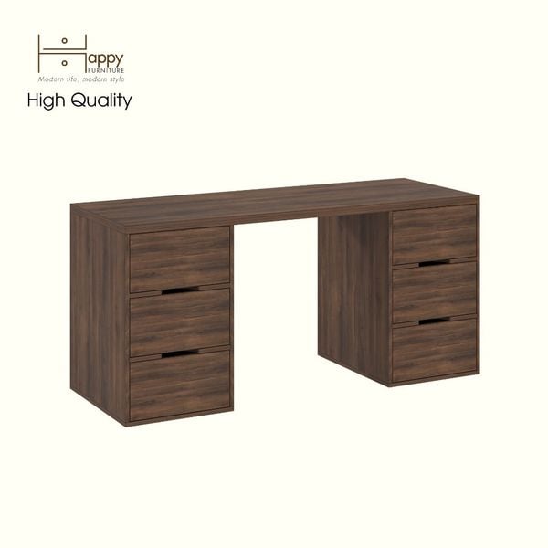  HAPPY FURNITURE ,Bàn làm việc 6 ngăn kéo - LAYLA , BAN_164 , 160cm x 59cm x 75cm DxRxC 