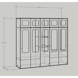  HAPPY FURNITURE , Tủ quần áo 2m4x2m2 cánh mây - MEYDAN , TCM_052 , 240cm x 58cm x 220cm 