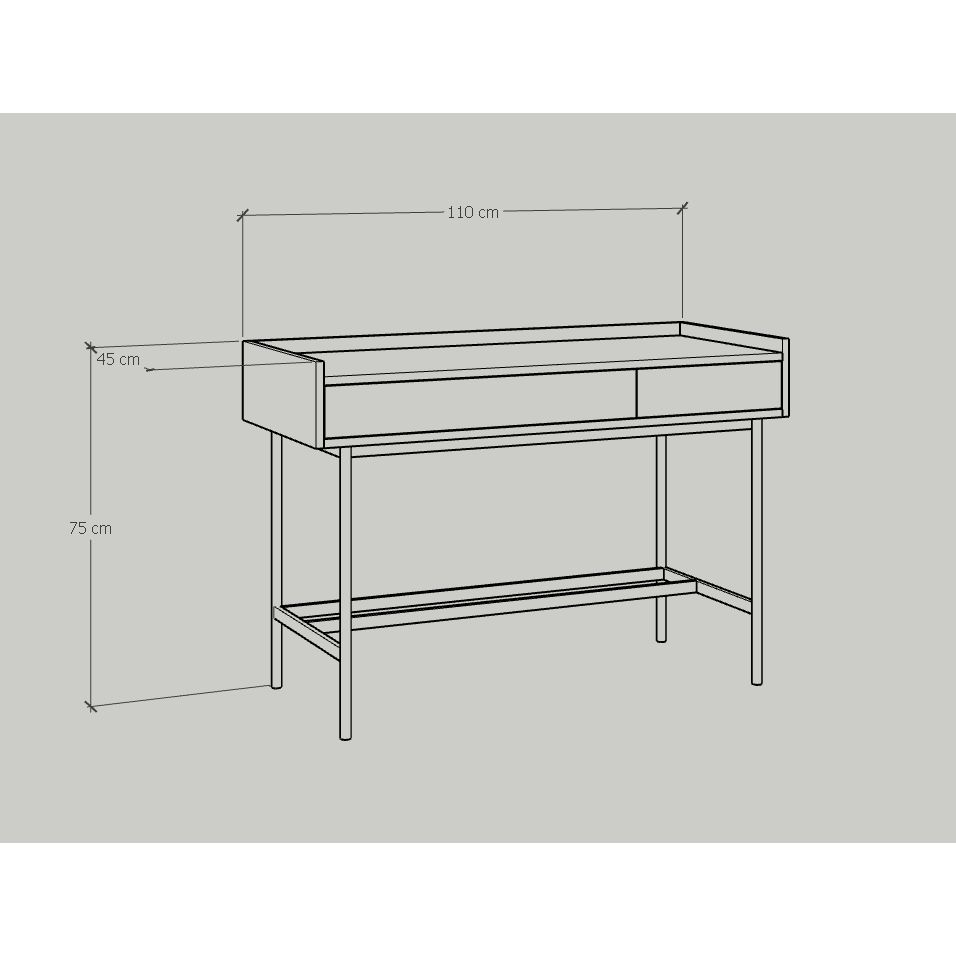  HAPPY FURNITURE , Bàn trang điểm 2 ngăn chân sắt - KINA , BAN_040 , 110cm x 45cm x 75cm 