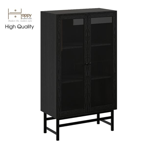  HAPPY FURNITURE , Kệ sách 3 tầng cửa kính chân sắt - CATY , KSA_023 , 80cm x 39cm x 140cm 