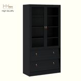 HAPPY FURNITURE , Kệ sách cửa kính 2 ngăn kéo - CALYN , KSA_107 , 90cm x 39cm x 176cm DxRxC 