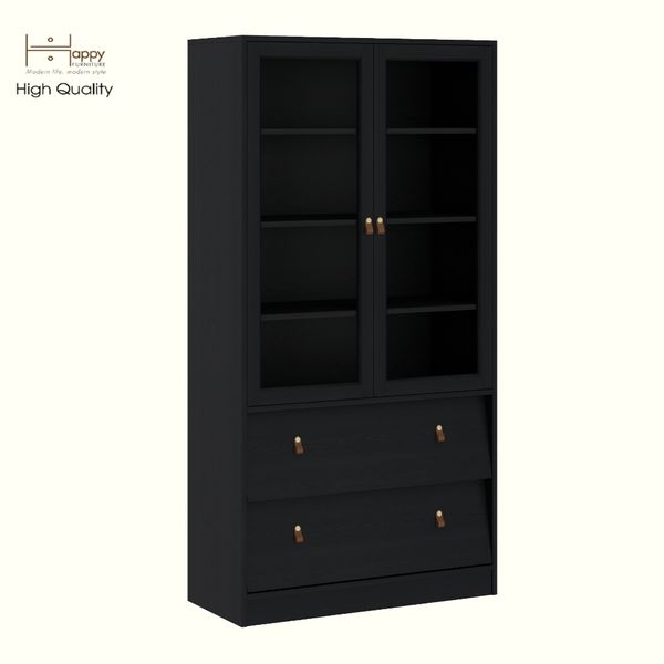  HAPPY FURNITURE , Kệ sách cửa kính 2 ngăn kéo - CALYN , KSA_107 , 90cm x 39cm x 176cm DxRxC 