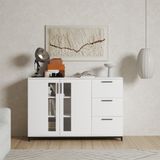  HAPPY FURNITURE , Tủ lưu trữ 3 ngăn kéo 2 cửa mở chân sắt - LOUIS , THK_058 , 126cm x 36cm x 84cm 