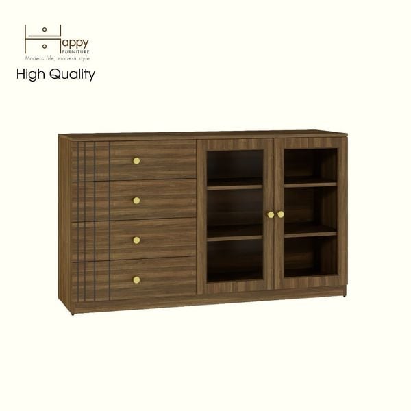  HAPPY FURNITURE , Tủ lưu trữ cửa kính 4 ngăn kéo - JOVIE , TCM_163 , 140cm x40cm x 82cm 
