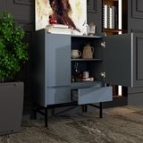  HAPPY FURNITURE , Tủ lưu trữ 2 ngăn kéo 2 cửa mở chân sắt - LAVIA , TCM_169 , 80cm x 40cm x 104cm 