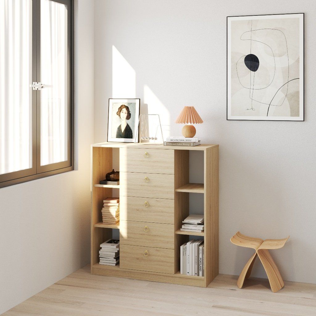  HAPPY FURNITURE , Tủ lưu trữ 5 ngăn kéo - MERI , THK_298 , 102cm x 40cm x 111cm DxRxC 