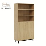  HAPPY FURNITURE , Kệ sách 6 tầng 2 cửa mở chân sắt - CATY , KSA_016 , 90cm x 40cm x 180cm 