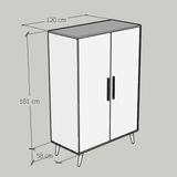  HAPPY FURNITURE , Tủ quần áo 2 cửa mở chân gỗ chéo - OSRI , TCM_012 , 120cm x 58cm x 180cm 