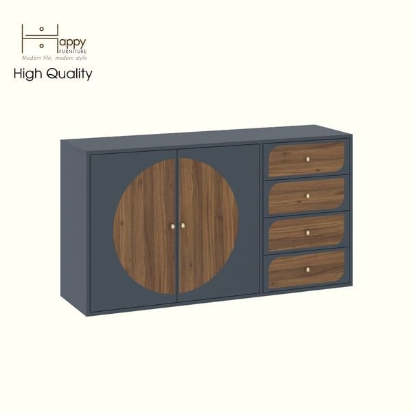  HAPPY FURNITURE , Tủ lưu trữ 2 cửa mở 4 ngăn kéo - BANA , TCM_126 , 140x40x76cm 