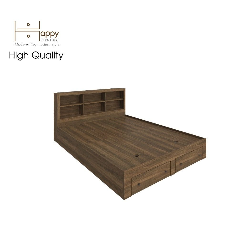  HAPPY FURNITURE , Giường ngủ 2 ngăn kéo kèm kệ đựng đồ - FENNY,GNG_013 GNG_014 GNG_015 GNG_016 ,222x30cm , dài x cao 