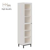  HAPPY FURNITURE , Kệ sách 6 tầng đèn Led cửa kính chân sắt - LILY , KSA_018_LED , 45cm x 40cm x 180cm 