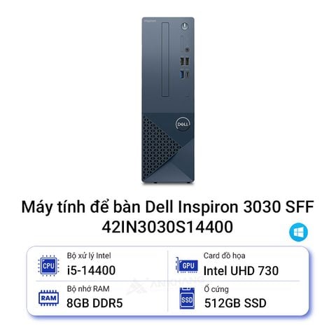 Máy tính để bàn đồng bộ Dell Inspiron 3030 SFF (Core i5- 14400 | 8GB DDR5 4400MHZ | 512GB SSD | Wifi 6 _ BT 5.2 | 180w |Windows 11 Home | 2yrs) _42IN3030S14400