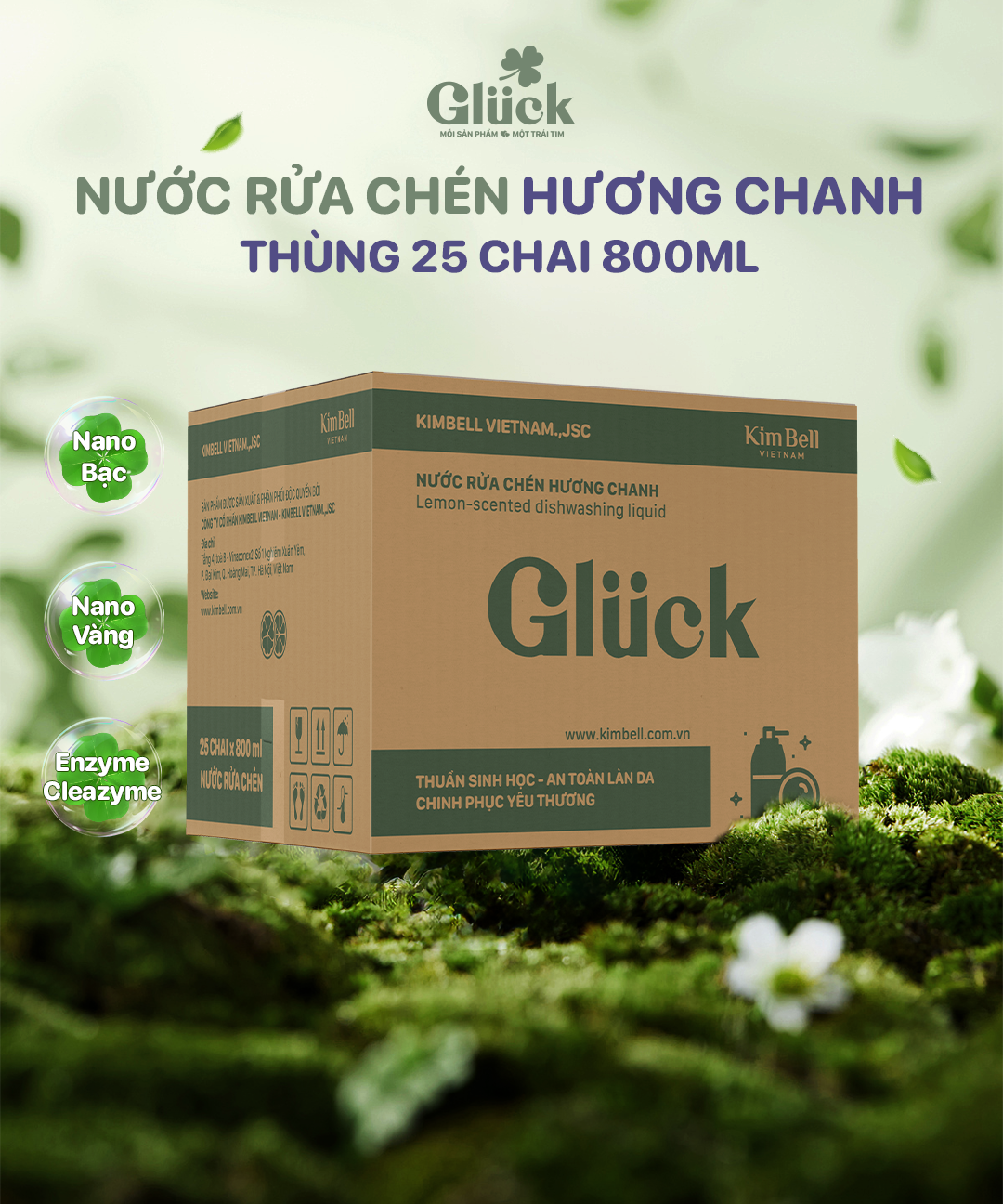  Một thùng (15 chai) Nước Rửa Chén Công Nghệ Sinh Học Glück Hương Chanh 