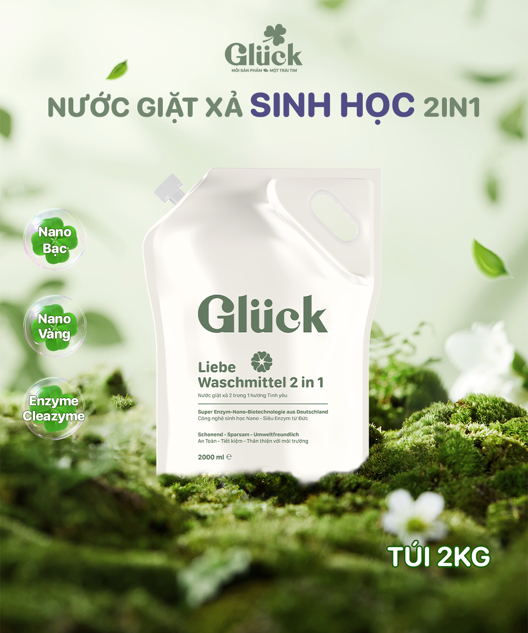  Túi Nước Giặt Xả Sinh Học Glück 2 Trong 1 Hương Tình Yêu Liebe 